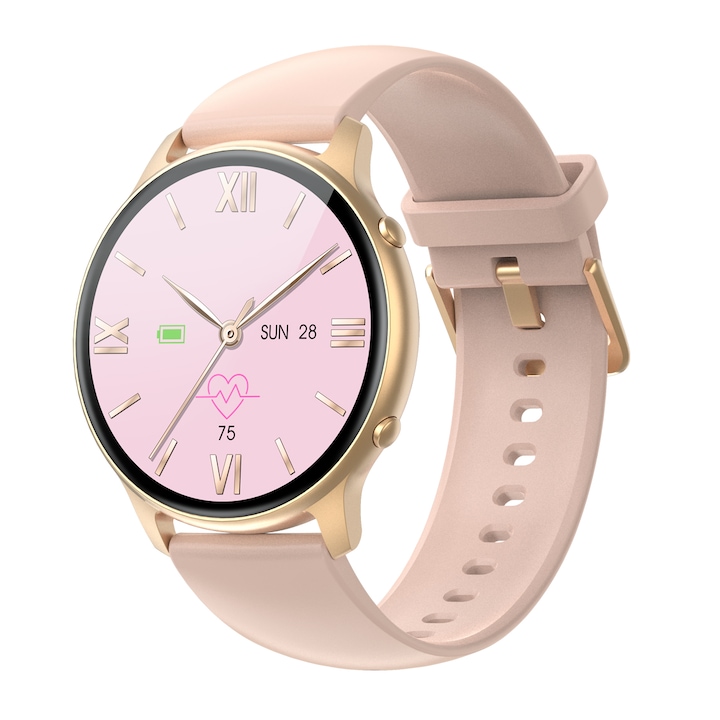 Ceas Smartwatch LifeX® Collection IdealStore, Ecran Tactil 1.28 inch, Notificari Apeluri, Mesaje si Retele Sociale, Monitorizare Somn, Tensiune arteriala, Multi-Sport, Pedometru, IP67, Alarma, Android-IOS, Long Battery, Gold Edition