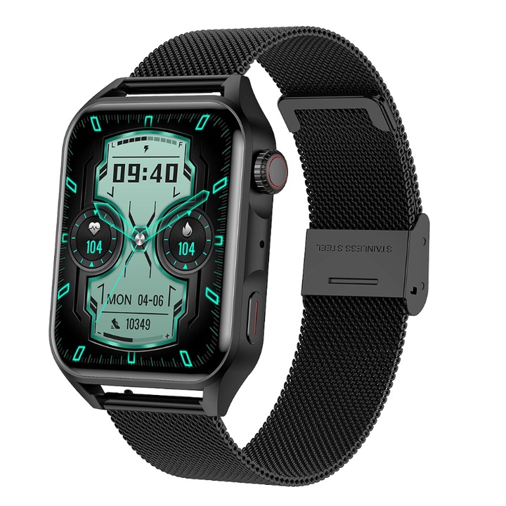 Oro Collection IdealStore okosóra, 1,78 hüvelykes érintőképernyő, Bluetooth hívás- és üzenetfogadás, pulzus- és alvásfigyelés, multi-sport, beépített hangszóró és mikrofon, IP67, riasztó, Android-IOS, hosszú akkumulátor, Black Metal Edition