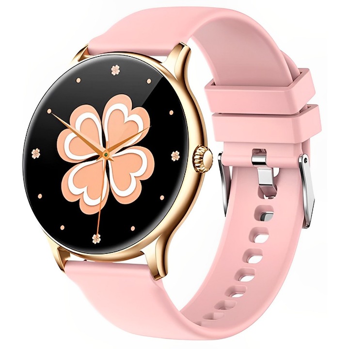 Смарт часовник Tokio Fashion idealSTORE, кръгъл LCD екран, UltraSlim, Bluetooth разговори, Android-iOS, стъпки, калории, кръвно налягане, сърдечен ритъм, крачкомер, управление на музика, MultiSport, GPS, дълготрайна батерия, GOLD