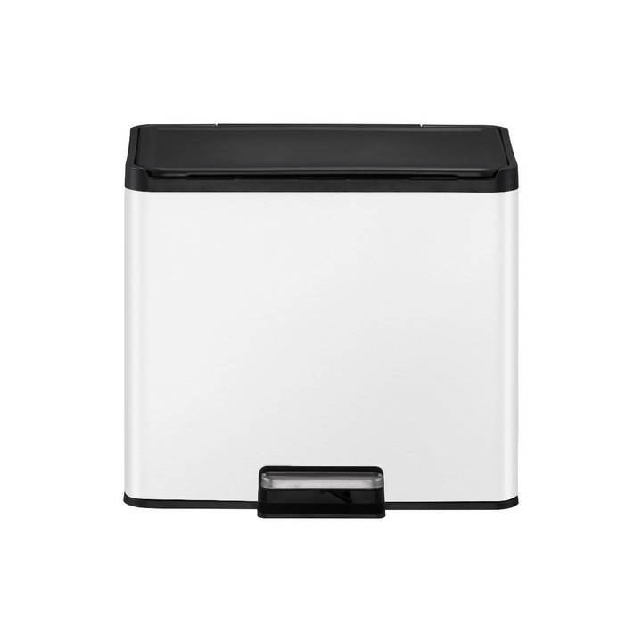 Cos de gunoi cu pedala EKO, Essential, capacitate 20 l si 9 l, 2 compartimente, deschidere/inchidere silentioasa a capacului, sortare deseuri, suport fixare sac, corp din otel inoxidabil, rezistent la amprente, alb