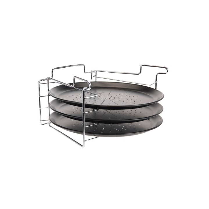 Set trei tavi pizza Excellent Houseware, otel carbon/cromat, 30x19 cm, negru/argintiu