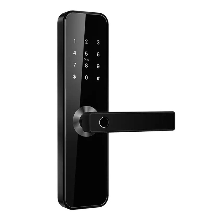 Incuietoare inteligenta SMARTPASS Roma, Deschidere cu Amprenta, Telefon, Card, Cod, Cheie, Interior - Exterior, Dreapta - Stanga, Negru