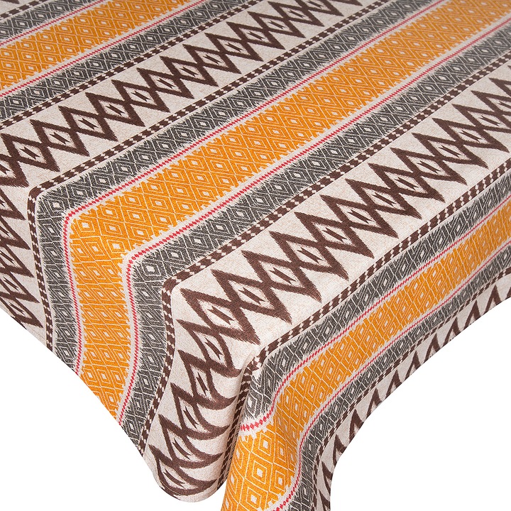 Fata de masa BonDia, Model Bantu 101, 140 cm x 240 cm, Portocaliu/Negru, Geometric