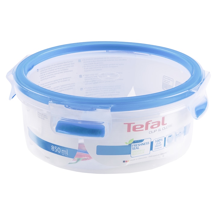 Caserola Tefal Clip&Close, 0.85 L, rotunda, 100% etans, compatibila cuptor cu microunde, plastic