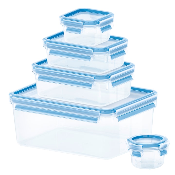 Tefal Clip&Close ételtároló doboz készlet, Műanyag, 5 darab: 0.15 l, 0.25 l, 0.55 l, 1.0 l, 3.7 l