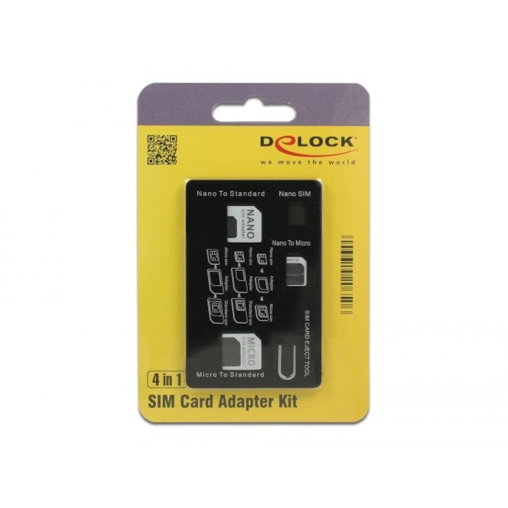 Kit adaptor card SIM 4 in 1, DeLock, Negru