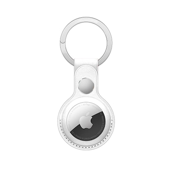 Husa pentru Apple AirTag din Piele Naturala Premium CASEY STUDIOS™ pentru Protectie, cu Breloc, Alb