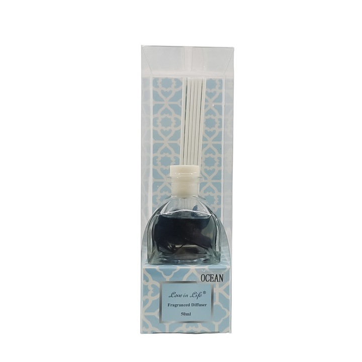 Szobafrissítő Love is Life Mandala Scent, óceán aroma, 50 ml, átlátszó flakon, rudak mellékelve, Doty®️