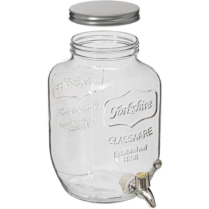 Borcan de sticla cu robinet pentru limonada, bauturi racoritoare, transparent, 4L, M Deco