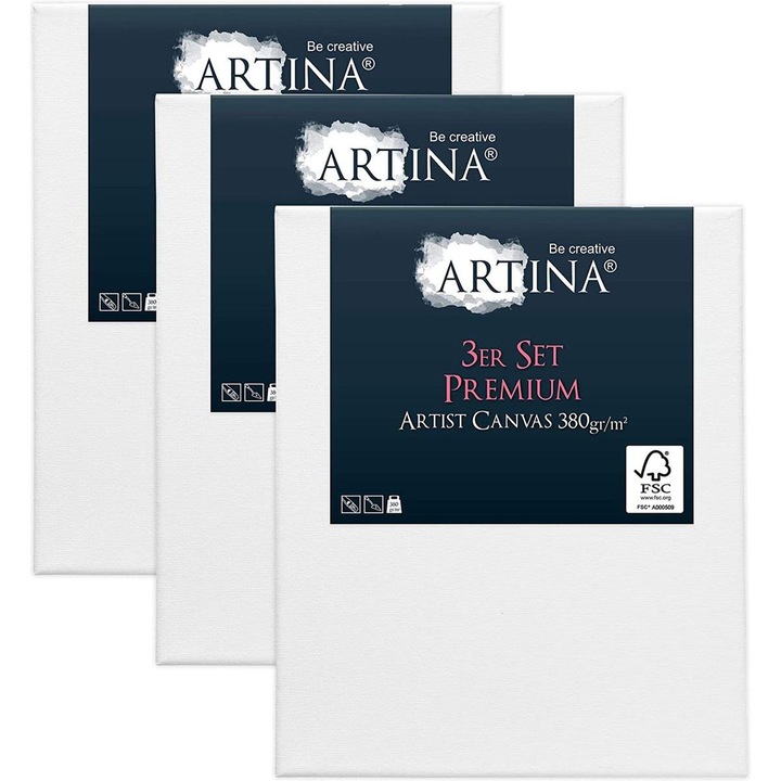 Комплект платна за рисуване Artina, 40x50см - 380g/m², 3 броя, Бял