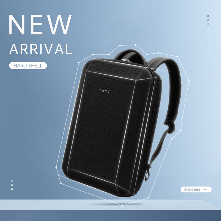 Rucsac laptop 15.6" business cu carcasa rigida din material impermeabil, expandabil, TIGERNU, 30x9/15x45 cm, Negru