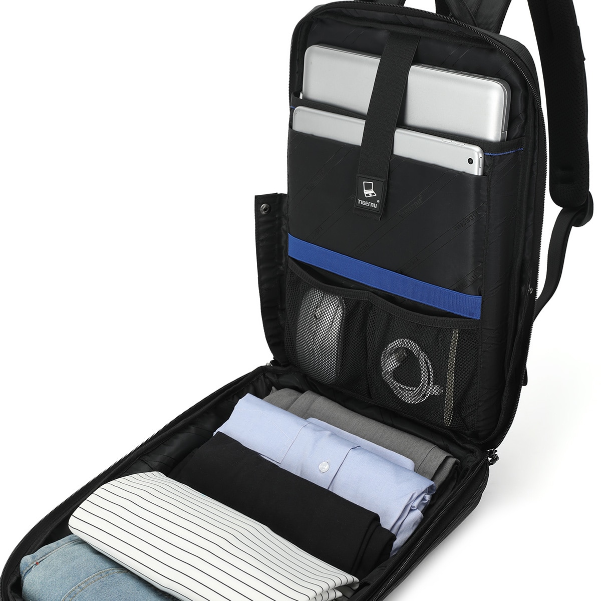 Rucsac laptop 15.6" business cu carcasa rigida din material impermeabil, expandabil, TIGERNU, 30x9/15x45 cm, Negru