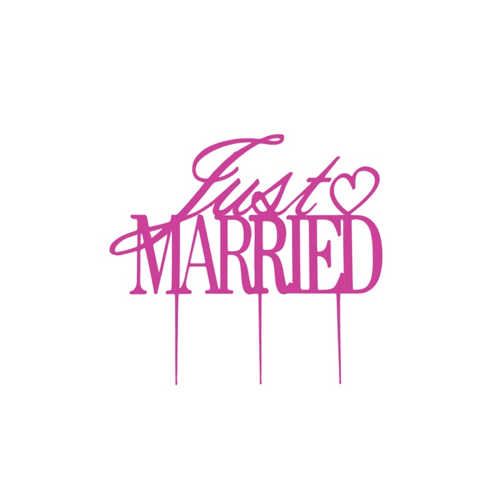 "JUST MARRIED" tortalap díszítés, világoslila 15 x 16 cm
