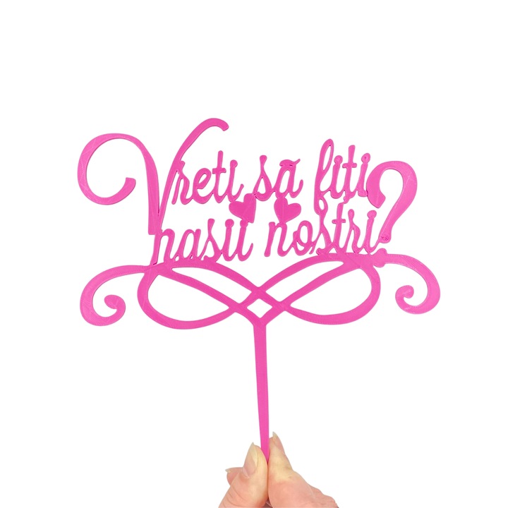 Декорация за торта "Искате ли да сте наши кръстници", лилава 20 х 19,5 см