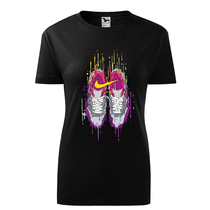 Tricou personalizat, model clasic, "Nike Snickers 4 Design", Malfini, Bumbac 100%, Negru, Dama, Marime XS