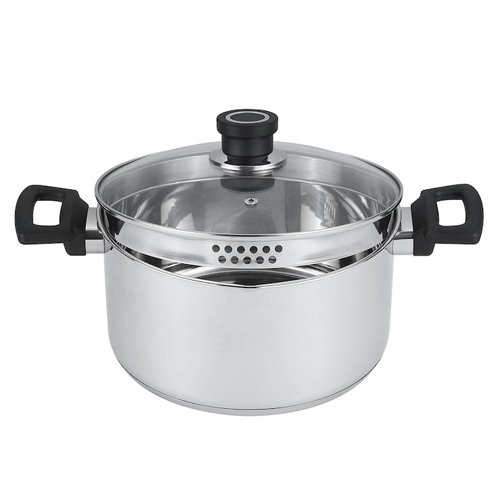 Oala, Luigi Ferrero, Manere ergonomice, Inox, 22x12 cm, 4.2 L, Argintiu/Negru