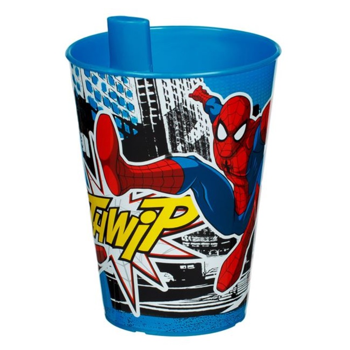 Pahar din plastic cu pai nedetasabil, 260 ml, Spider-Man, JMB-BBL8049