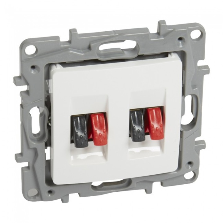 Двоен контакт с изводи за тонколони, Legrand, Niloe, 764581, бял