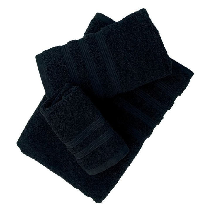 Set 3 prosoape, bumbac 100%, 33x33 cm, 40x70 cm, 70x140 cm, Madame Laura, Negru