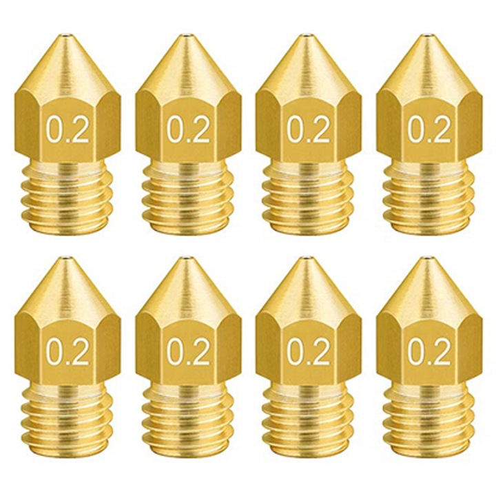 3D nyomtató extrudáló fúvóka készlet, FAC, sárgaréz, M6, 0,2 mm, arany, 8 db
