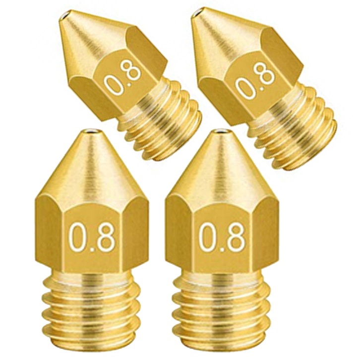 Set 4 duze extrudare inprimanta 3D, FAC, Alama, M6, 0.8 mm, Auriu