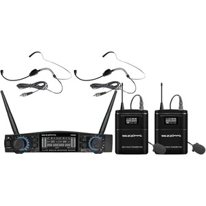 Set microfoane wireless UHF, receiver cu 2 canale, 2 microfoane lavaliera, 2 microfoane casca, TXZZ584