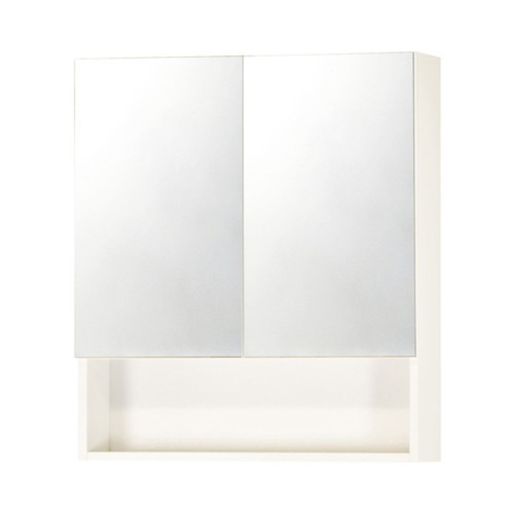 Dulap baie cu oglinda Eko, 2 usi cu sistem push, PAL, 62x81 cm, alb lucios