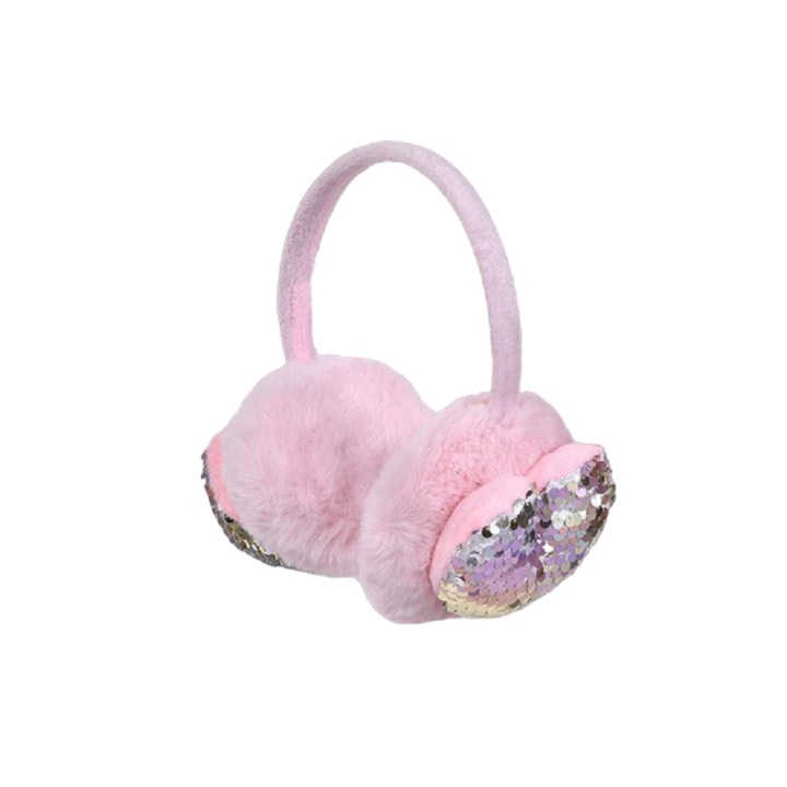 Casti de protectie pentru urechi, varsta 6-8 ani, inima cu paiete, Pink