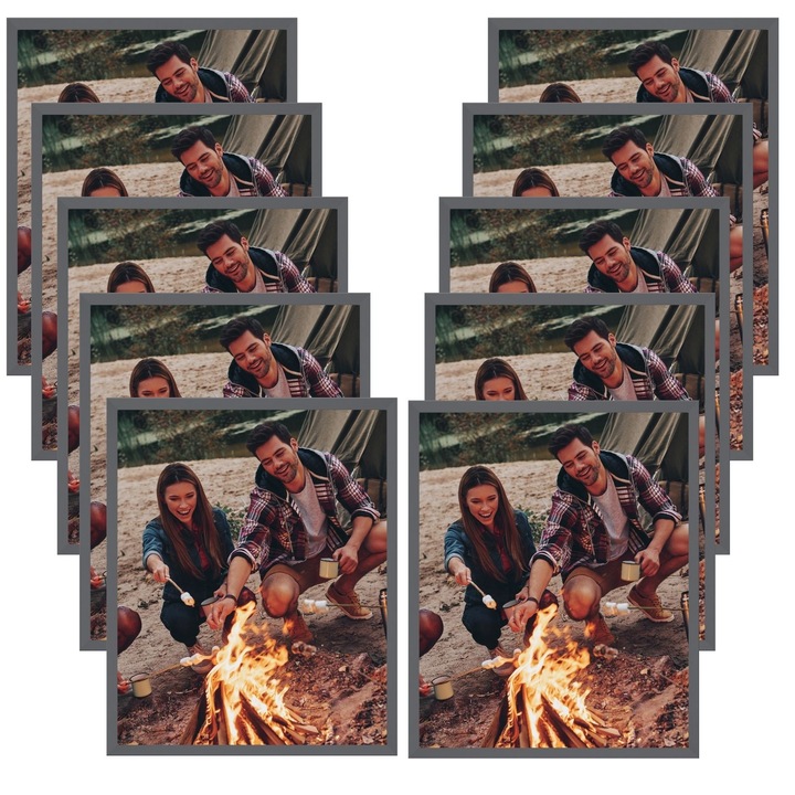 Set rame foto, 10x bucati, Rama 50x70 cm, MPINK, Gri inchis