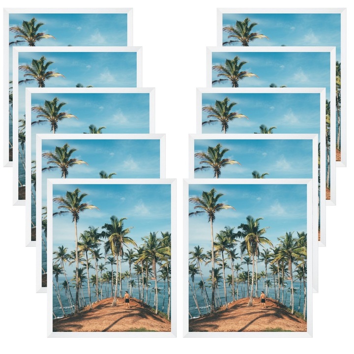 Set rame foto, 10 bucati, Rama 50x70 cm, MPINK, alb