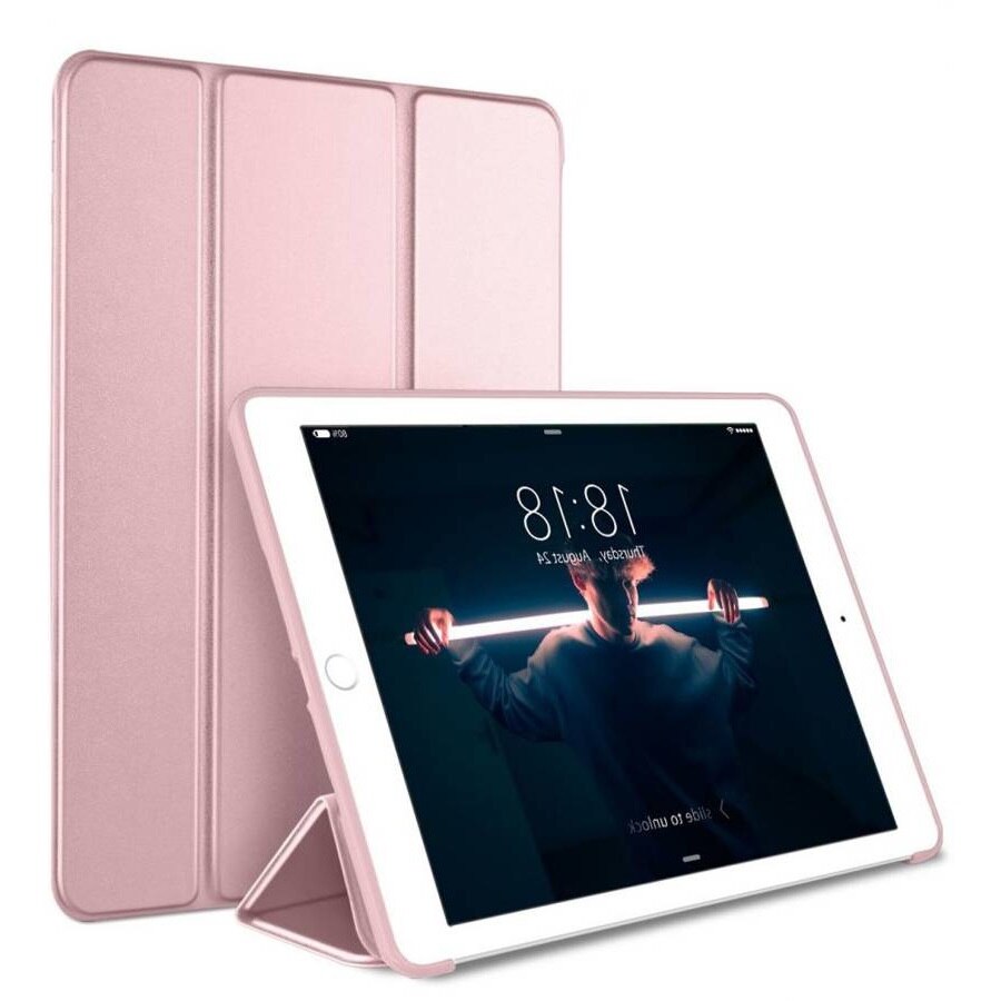Husa Book cover compatibila cu iPad 9.7 inch 2017 / 1028, material piele ecologica, Pink