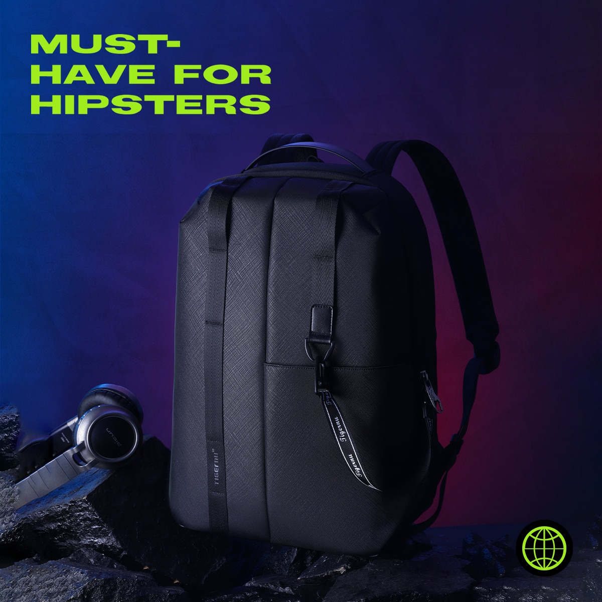 Rucsac laptop 13.3", sport casual, din material impermeabil rigid, cu buzunar antifurt, Tigernu, 30x14x43 cm, Negru