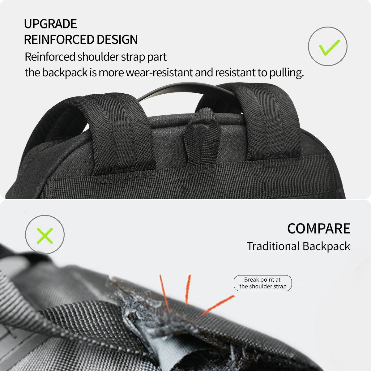Rucsac laptop 13.3", sport casual, din material impermeabil rigid, cu buzunar antifurt, Tigernu, 30x14x43 cm, Negru