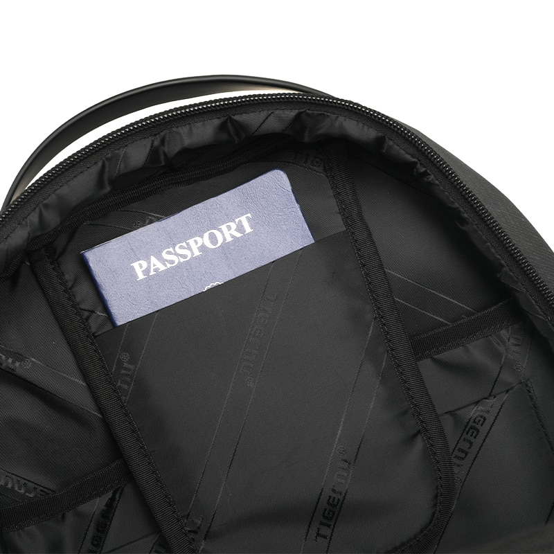 Rucsac laptop 13.3", sport casual, din material impermeabil rigid, cu buzunar antifurt, Tigernu, 30x14x43 cm, Negru