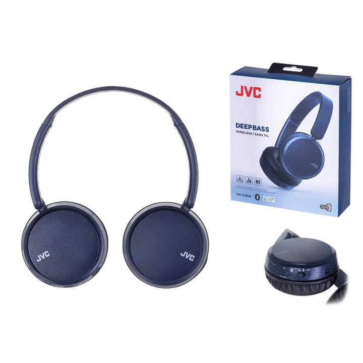 Casti audio On-Ear JVC HA-S36W-A-U, Bluetooth, Autonomie 35h, microfon, Albastru