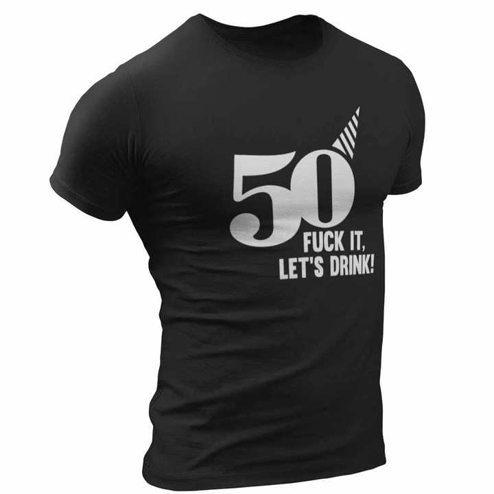 Tricou UNISEX, Joystos, Personalizat cu Mesaj Aniversare "VARSTA TA, LETS DRINK", Negru, 100% bumbac, 165g/mp, Marime S