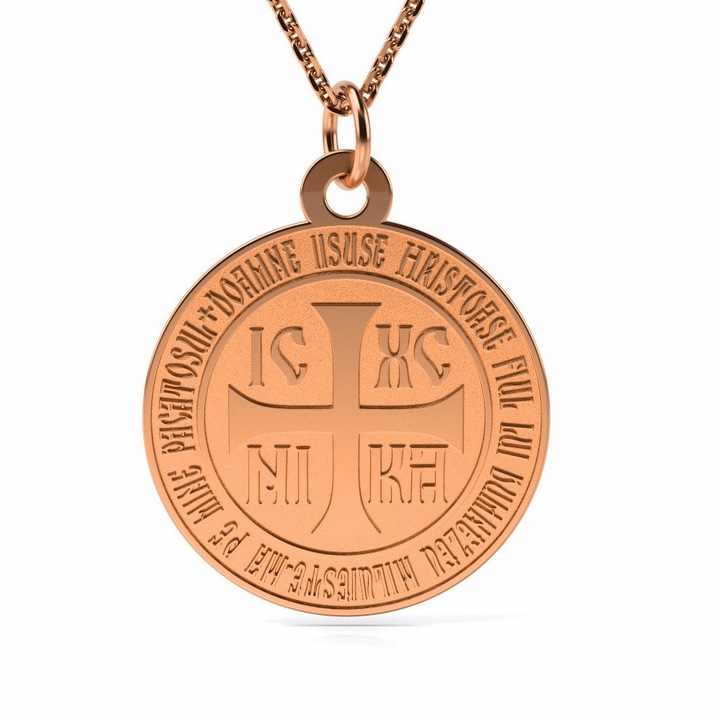 Lantisor cu pandantiv din aur roz model Rugaciune Ortodoxa