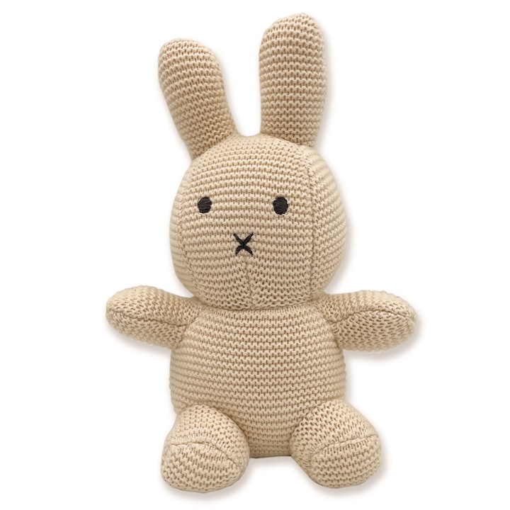 Plusz játék - Horgolt nyuszi, Miffy, 100% pamut, krém, csörgőkkel 20,5 x 8,5 cm