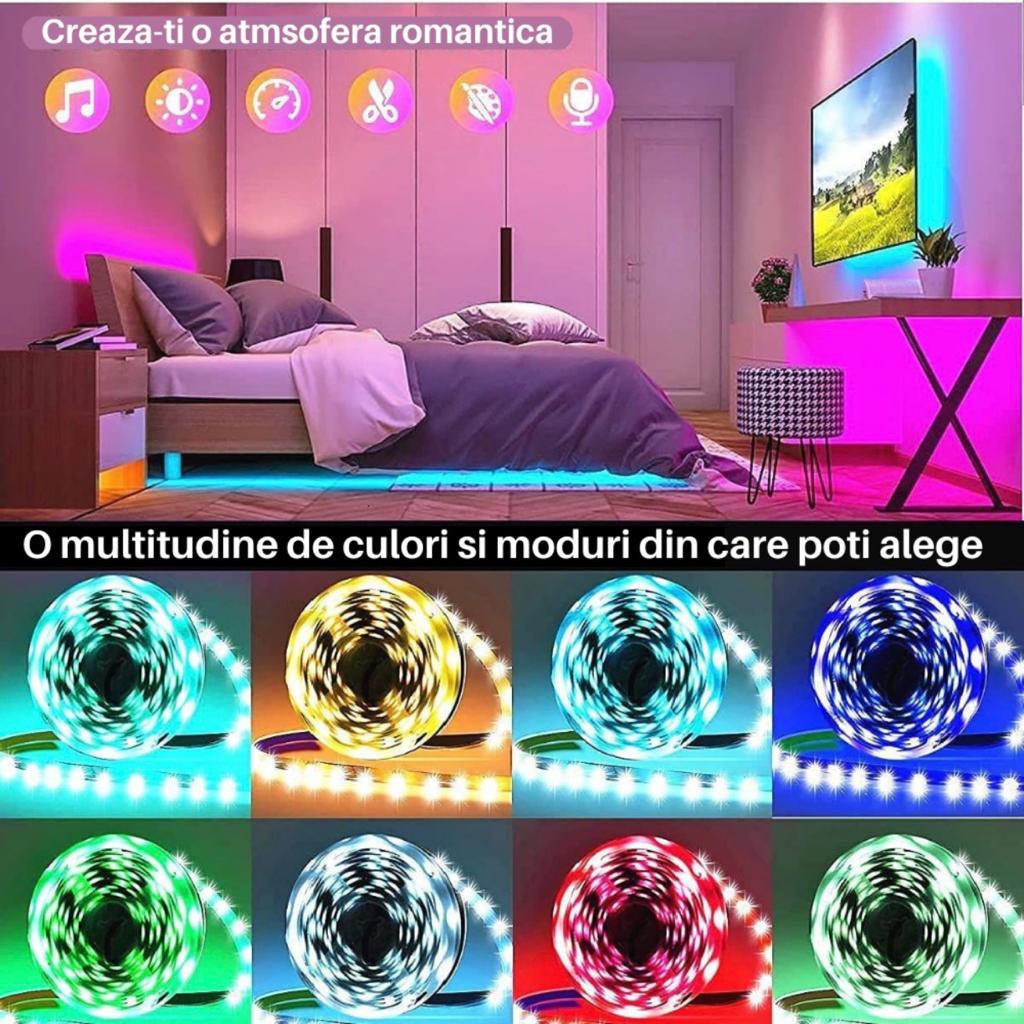 Banda LED 5050 RGB, 5 Metri, Interior, 150 Leduri, Adeziva, Wi-Fi ...