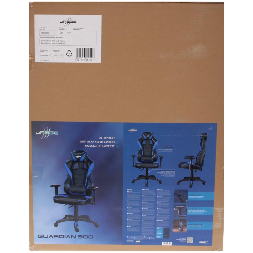 Scaun gaming uRage Guardian 300, brate 3D, Negru/Albastru - eMAG.ro