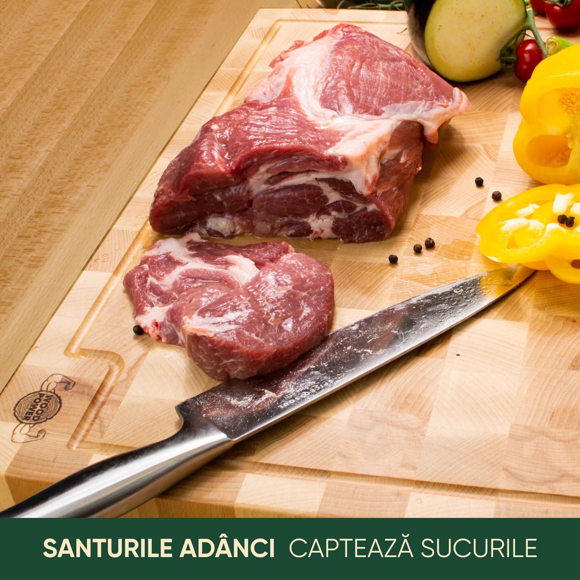 Tocator profesional de bucatarie, Lemn masiv de fag, Calitate Premium ...