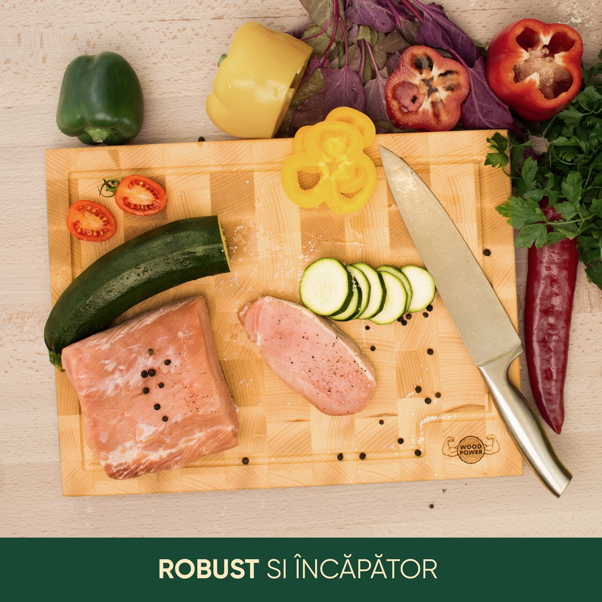 Tocator profesional de bucatarie, Lemn masiv de fag, Calitate Premium ...