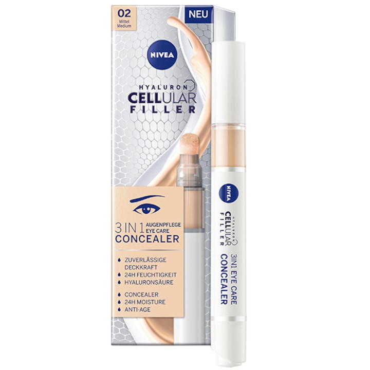 Corector hidratant pentru zona ochilor, Nivea Cellular 3in1 Eye Concealer, nuanta medie, 4 ml