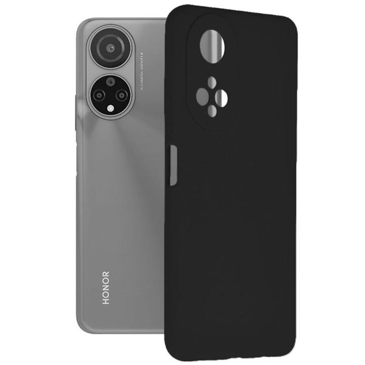 Защитен калъф FONIX BloomShield, Кадифена вътрешност, Съвместим с Honor X7, Силикон, Повдигнати ръбове, Тънък, Черен