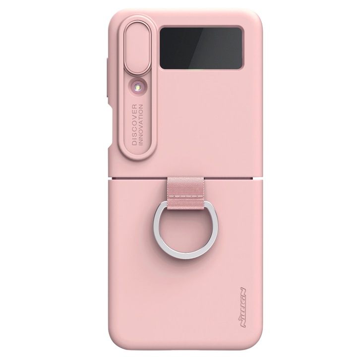Carcasa Nillkin Cam Shield Silky Silicone compatibila cu Samsung Galaxy Z Flip 4 5G Peach