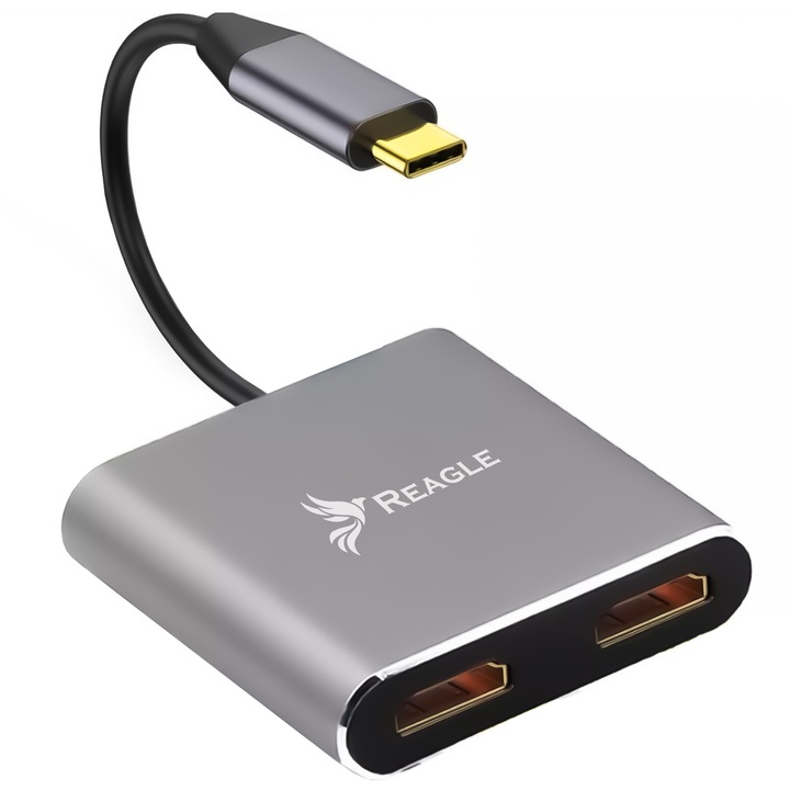 Хъб Reagle, USB Type-C адаптер USB C към 2x HDMI 4K USB-C PD 100W