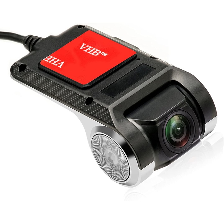 Camera auto DVR cu sistem ADAS WDR de senzori G, Farrot, Full HD, inregistrare trafic unghi 140° compatibila si Android, 32 GB, Negru