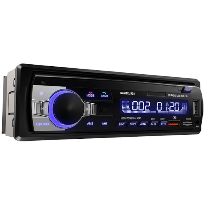 Player Auto Navitel RD3, 1DIN 4х50 watt, Bluetooth 4.0 cu suport A2DP, HFP, FM, redare FLAC, MP3, WMA, WAV, AUX input, microSD pana la 256GB