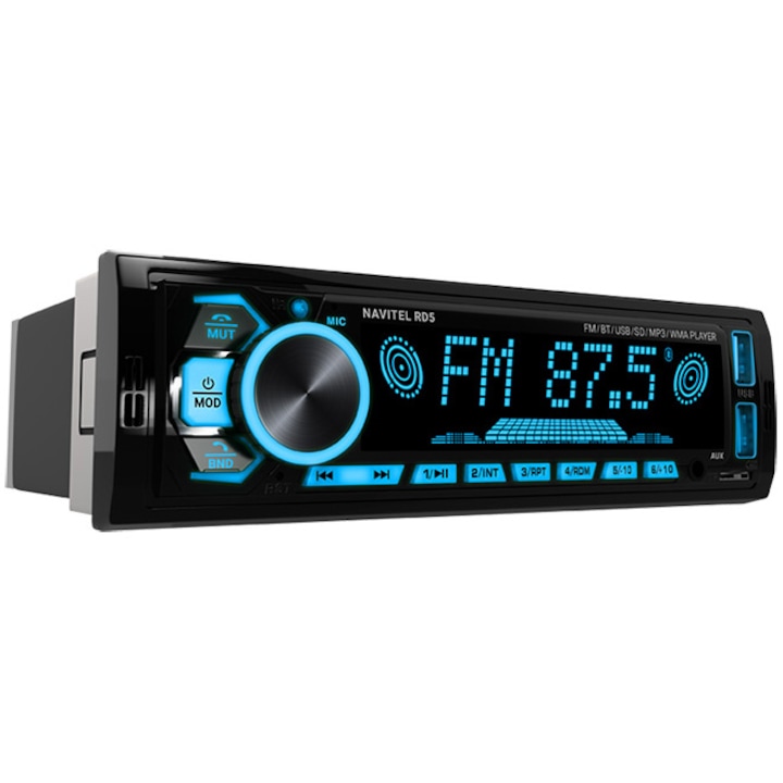 Player Auto Navitel RD5, 1DIN 4х50 watt, Bluetooth 4.0 cu suport A2DP, HFP, FM, redare FLAC, MP3, WMA, WAV, AUX input, microSD pana la 256GB