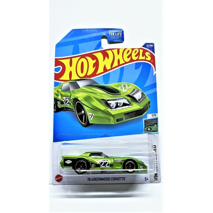 Hot Wheels metál autó, '76 Greenwood Corvette, zöld, 1:64